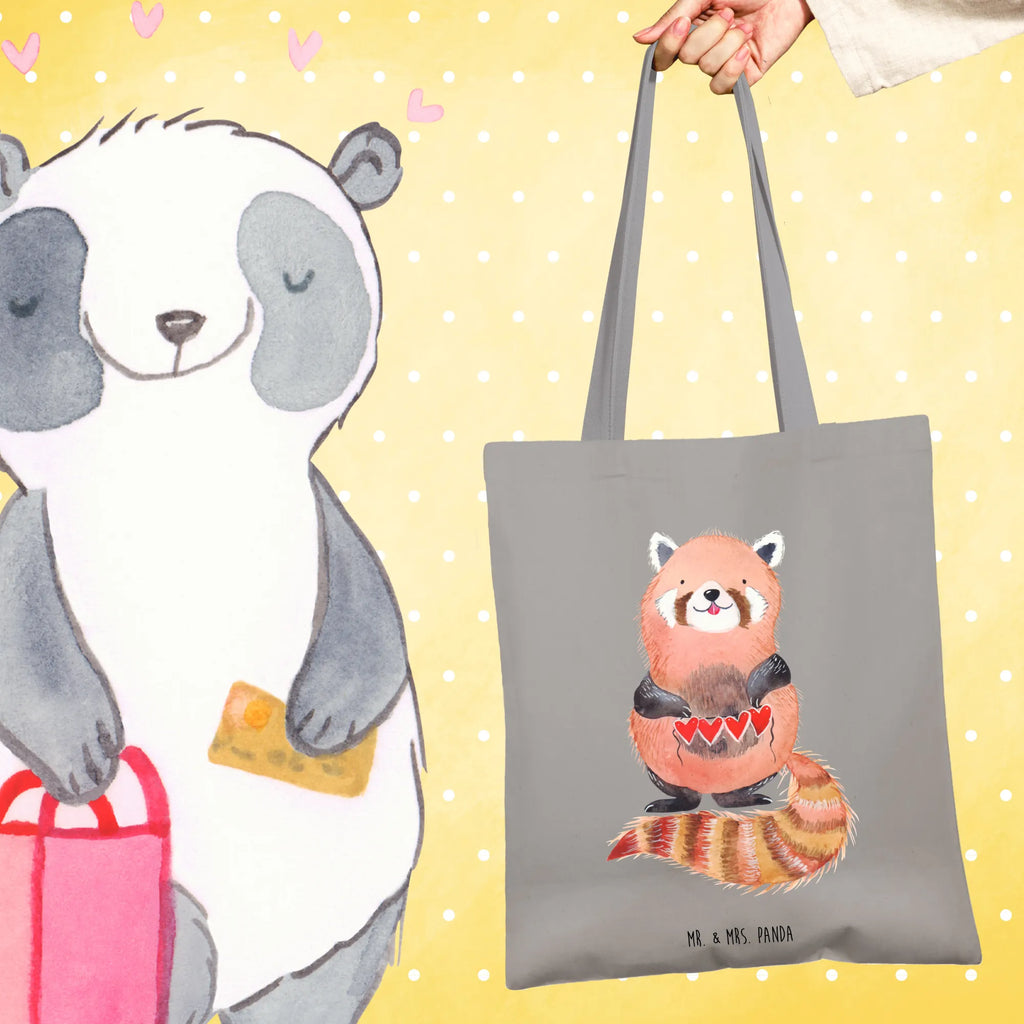 Tote bag red panda Stoffbeutel, Beuteltasche, Shopper, Einkaufstüte, Beutel, Umhängetasche, Einkaufstasche, Badetasche, Stofftasche, Jutebeutel, Schultertasche, Tragetasche, Laptoptasche, Jutetasche, Tasche, Strandtasche, Tiermotive, Gute Laune, lustige Sprüche, Tiere, Panda, Rot, Liebling, Lieblingsmensch, Liebe, Herz
