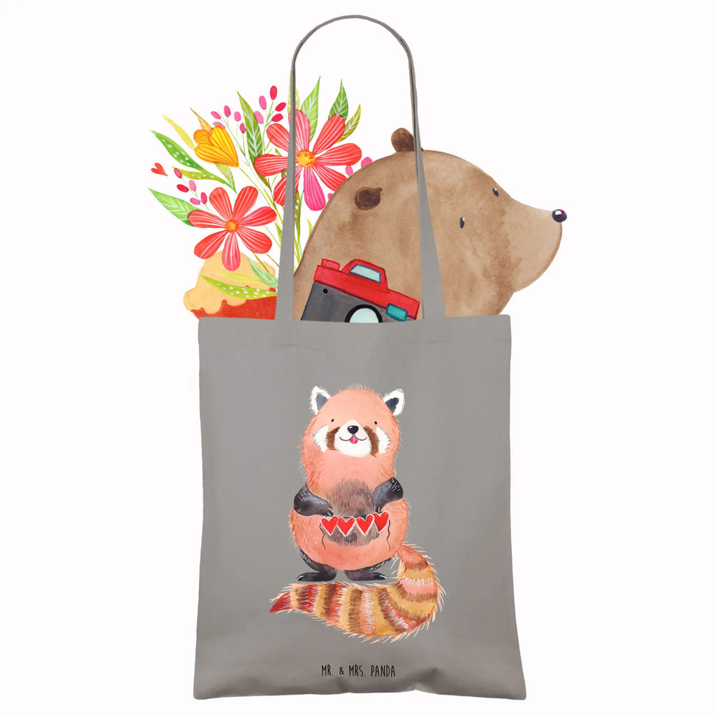 Tote bag red panda Stoffbeutel, Beuteltasche, Shopper, Einkaufstüte, Beutel, Umhängetasche, Einkaufstasche, Badetasche, Stofftasche, Jutebeutel, Schultertasche, Tragetasche, Laptoptasche, Jutetasche, Tasche, Strandtasche, Tiermotive, Gute Laune, lustige Sprüche, Tiere, Panda, Rot, Liebling, Lieblingsmensch, Liebe, Herz