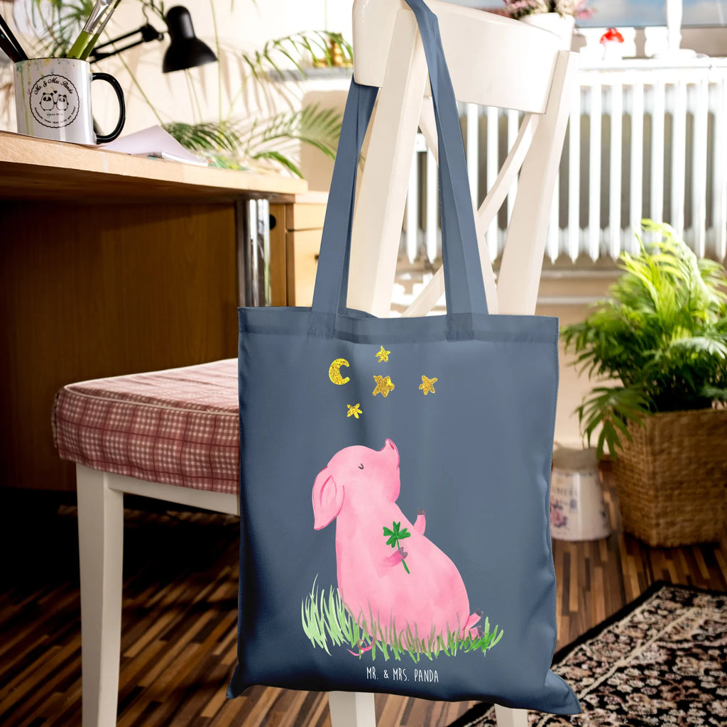 Tote bag Pig Luck cloth bag, bag, shopper, shopping bag, jute bag, pouch, Carrier bag, shoulder bag, cotton bag, small animals, cute, funny, cute animal motives, hand drawn, small world, funny sayings, good mood, happy, gifts, gift ideas, special gifts, animal lover, card, motivation, goals, lucky charm, asterisks, piglet, pig, stars, Lucky bastard. Luck, dreams