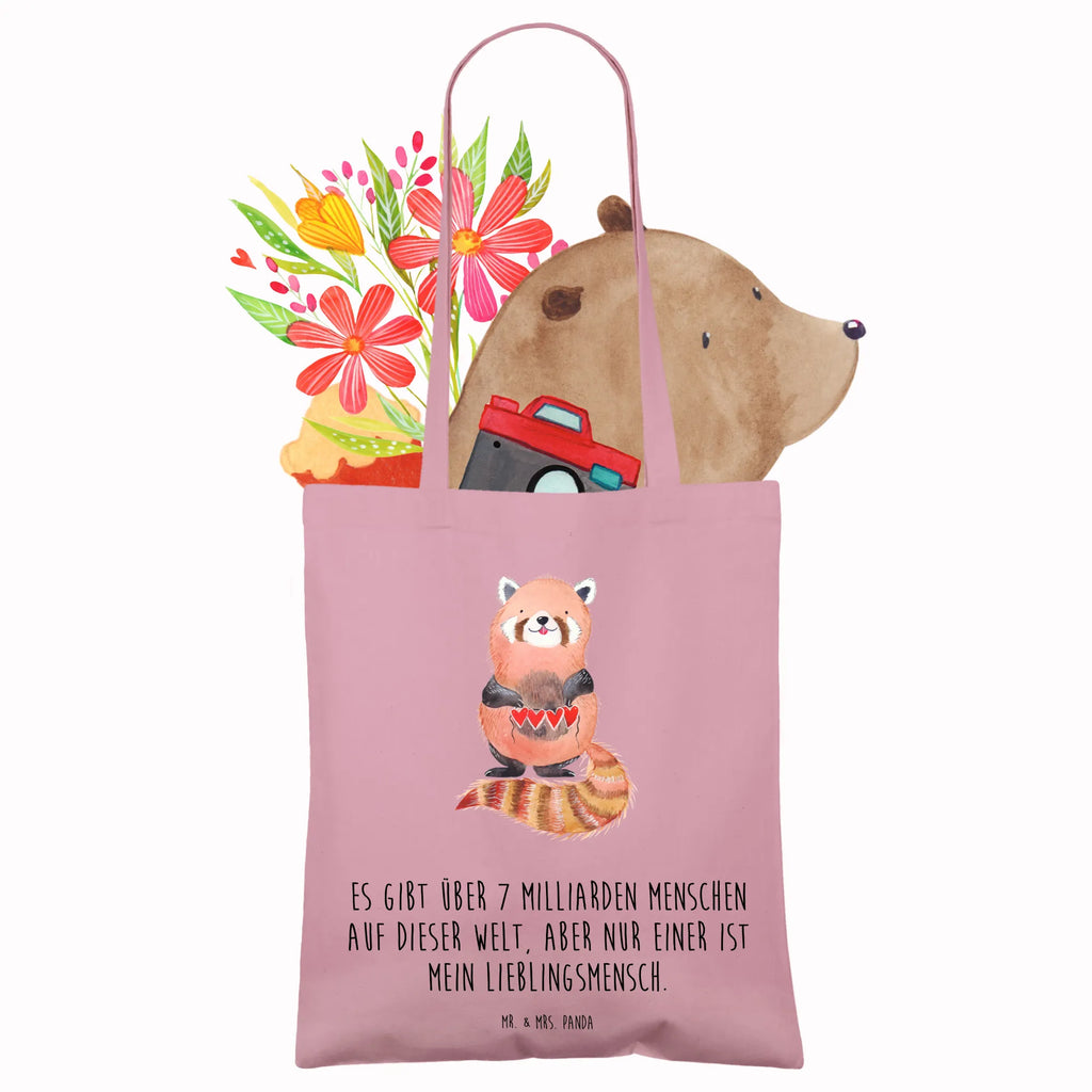 Tote bag red panda Stoffbeutel, Beuteltasche, Shopper, Einkaufstüte, Beutel, Umhängetasche, Einkaufstasche, Badetasche, Stofftasche, Jutebeutel, Schultertasche, Tragetasche, Laptoptasche, Jutetasche, Tasche, Strandtasche, Tiermotive, Gute Laune, lustige Sprüche, Tiere, Panda, Rot, Liebling, Lieblingsmensch, Liebe, Herz