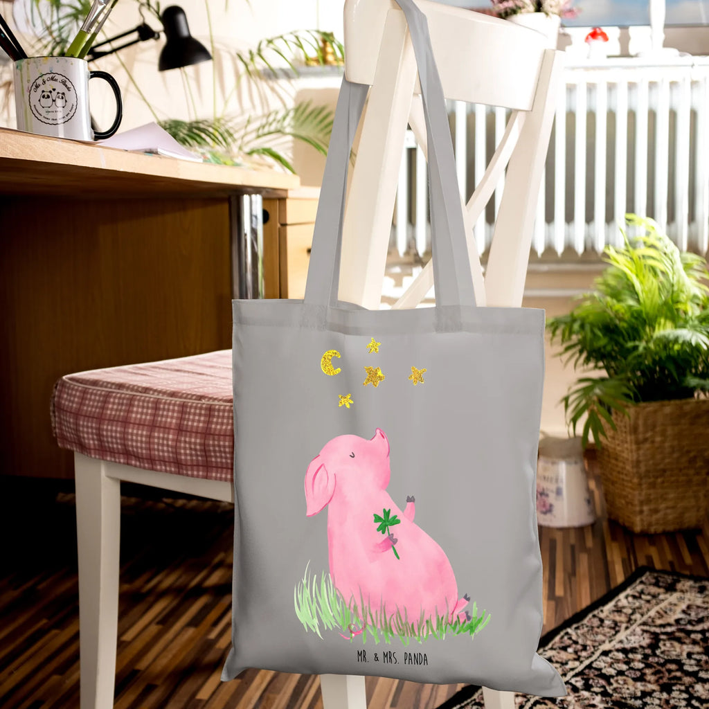 Tote bag Pig Luck cloth bag, bag, shopper, shopping bag, jute bag, pouch, Carrier bag, shoulder bag, cotton bag, small animals, cute, funny, cute animal motives, hand drawn, small world, funny sayings, good mood, happy, gifts, gift ideas, special gifts, animal lover, card, motivation, goals, lucky charm, asterisks, piglet, pig, stars, Lucky bastard. Luck, dreams