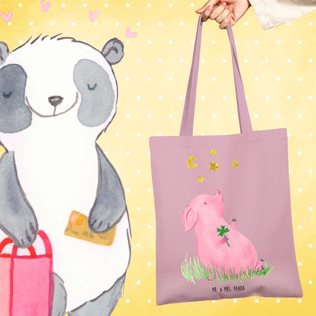 Tote bag Pig Luck cloth bag, bag, shopper, shopping bag, jute bag, pouch, Carrier bag, shoulder bag, cotton bag, small animals, cute, funny, cute animal motives, hand drawn, small world, funny sayings, good mood, happy, gifts, gift ideas, special gifts, animal lover, card, motivation, goals, lucky charm, asterisks, piglet, pig, stars, Lucky bastard. Luck, dreams