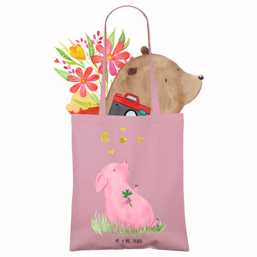 Tote bag Pig Luck cloth bag, bag, shopper, shopping bag, jute bag, pouch, Carrier bag, shoulder bag, cotton bag, small animals, cute, funny, cute animal motives, hand drawn, small world, funny sayings, good mood, happy, gifts, gift ideas, special gifts, animal lover, card, motivation, goals, lucky charm, asterisks, piglet, pig, stars, Lucky bastard. Luck, dreams