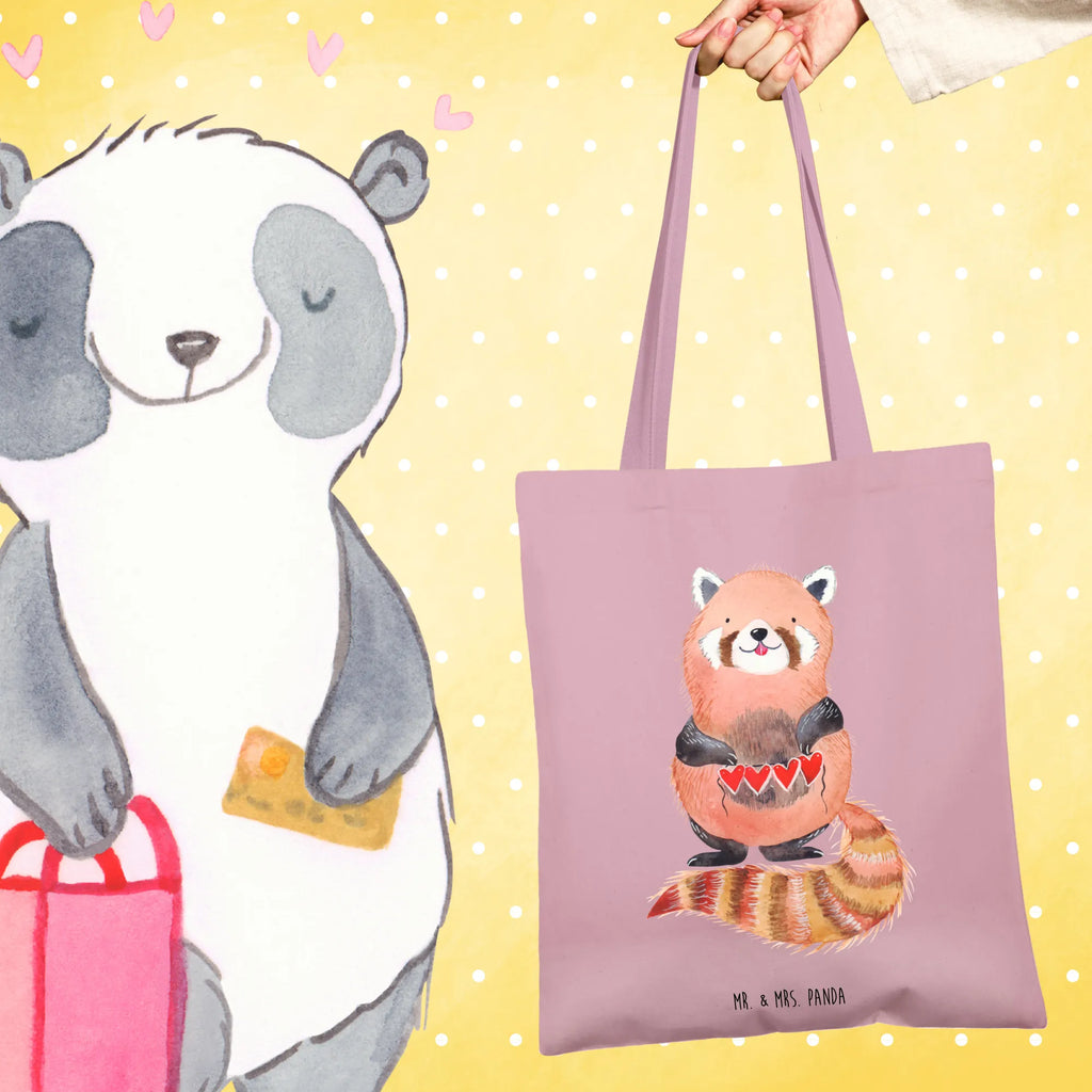 Tote bag red panda Stoffbeutel, Beuteltasche, Shopper, Einkaufstüte, Beutel, Umhängetasche, Einkaufstasche, Badetasche, Stofftasche, Jutebeutel, Schultertasche, Tragetasche, Laptoptasche, Jutetasche, Tasche, Strandtasche, Tiermotive, Gute Laune, lustige Sprüche, Tiere, Panda, Rot, Liebling, Lieblingsmensch, Liebe, Herz