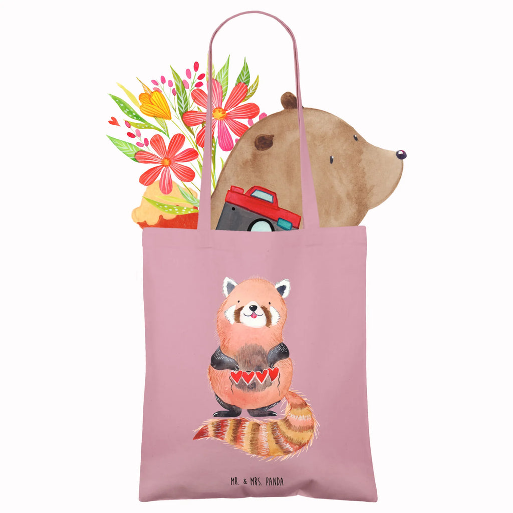 Tote bag red panda Stoffbeutel, Beuteltasche, Shopper, Einkaufstüte, Beutel, Umhängetasche, Einkaufstasche, Badetasche, Stofftasche, Jutebeutel, Schultertasche, Tragetasche, Laptoptasche, Jutetasche, Tasche, Strandtasche, Tiermotive, Gute Laune, lustige Sprüche, Tiere, Panda, Rot, Liebling, Lieblingsmensch, Liebe, Herz