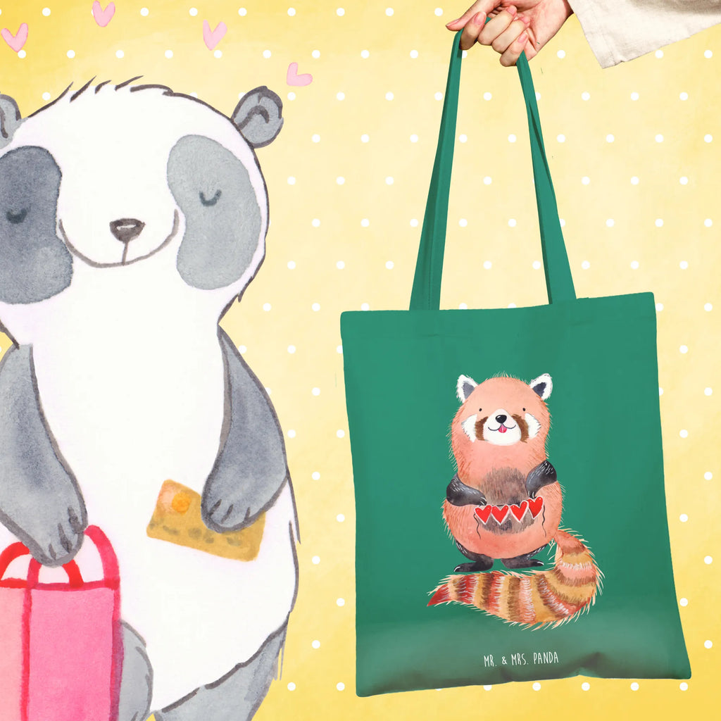 Tote bag red panda Stoffbeutel, Beuteltasche, Shopper, Einkaufstüte, Beutel, Umhängetasche, Einkaufstasche, Badetasche, Stofftasche, Jutebeutel, Schultertasche, Tragetasche, Laptoptasche, Jutetasche, Tasche, Strandtasche, Tiermotive, Gute Laune, lustige Sprüche, Tiere, Panda, Rot, Liebling, Lieblingsmensch, Liebe, Herz