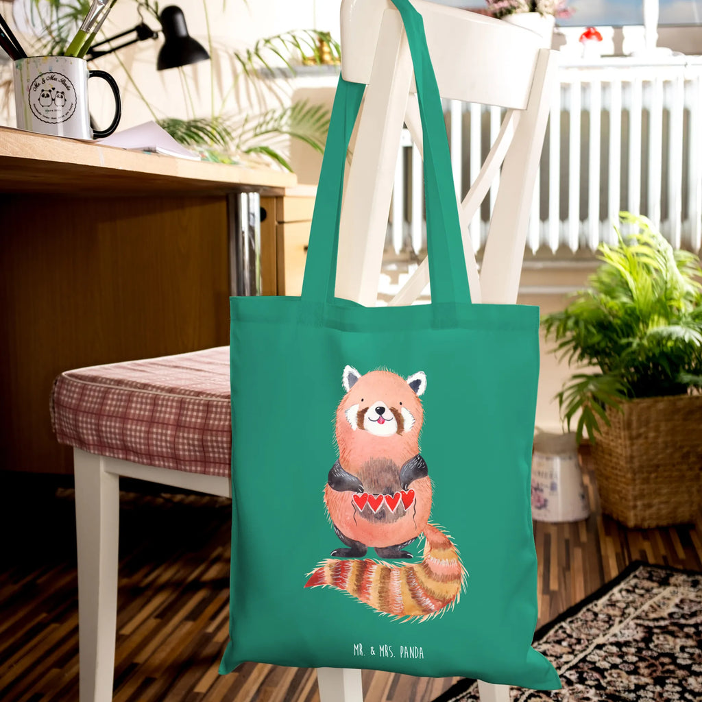Tote bag red panda Stoffbeutel, Beuteltasche, Shopper, Einkaufstüte, Beutel, Umhängetasche, Einkaufstasche, Badetasche, Stofftasche, Jutebeutel, Schultertasche, Tragetasche, Laptoptasche, Jutetasche, Tasche, Strandtasche, Tiermotive, Gute Laune, lustige Sprüche, Tiere, Panda, Rot, Liebling, Lieblingsmensch, Liebe, Herz