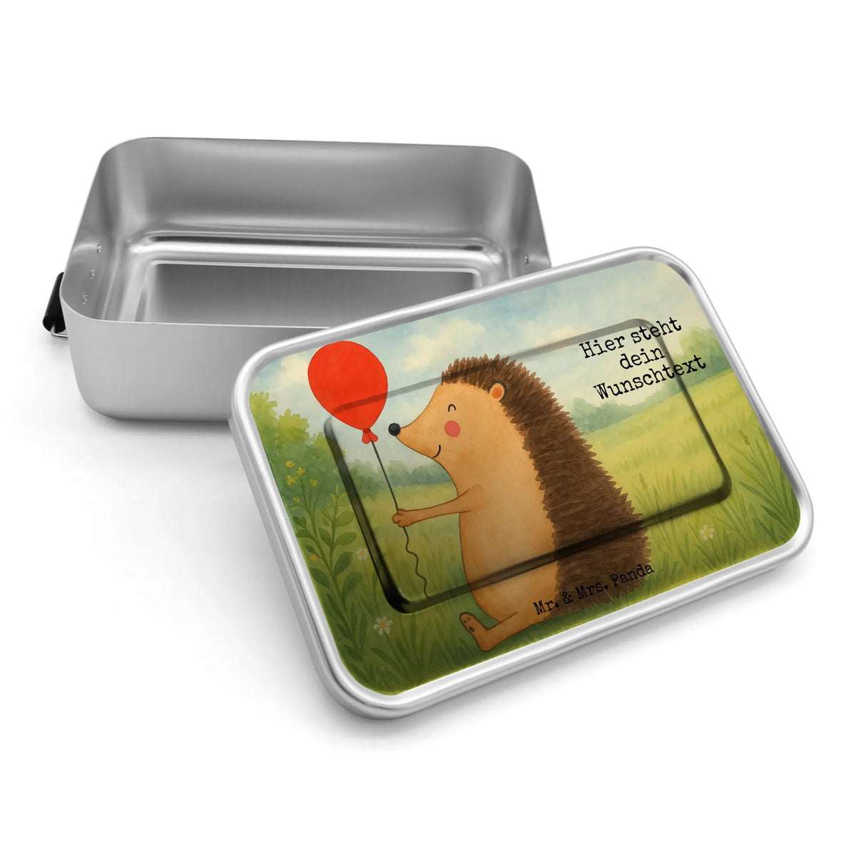 Personalized Metal Lunch Box Hedgehog balloon Design cute, cute animal motives, hand drawn, gift ideas, funny sayings, good mood, special gifts, animal lover, card, gifts, small animals, Birthday, Birthday Child, Balloon