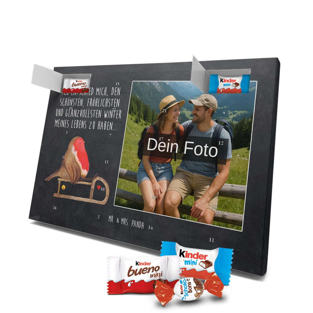 Personalisierter Schoko Foto Adventskalender Rotkehlchen Schlitten Personalisierter Schoko Foto Adventskalender, Winter, Wintermotiv, Advent, Nikolaus, Weihnachten, Weihnachtsdeko, Heiligabend, Vogel, Schlitten