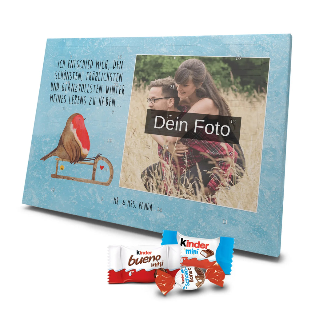 Personalisierter Schoko Foto Adventskalender Rotkehlchen Schlitten Personalisierter Schoko Foto Adventskalender, Winter, Wintermotiv, Advent, Nikolaus, Weihnachten, Weihnachtsdeko, Heiligabend, Vogel, Schlitten