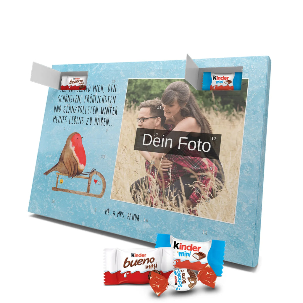 Personalisierter Schoko Foto Adventskalender Rotkehlchen Schlitten Personalisierter Schoko Foto Adventskalender, Winter, Wintermotiv, Advent, Nikolaus, Weihnachten, Weihnachtsdeko, Heiligabend, Vogel, Schlitten