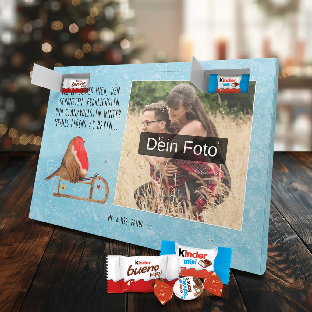 Personalisierter Schoko Foto Adventskalender Rotkehlchen Schlitten Personalisierter Schoko Foto Adventskalender, Winter, Wintermotiv, Advent, Nikolaus, Weihnachten, Weihnachtsdeko, Heiligabend, Vogel, Schlitten