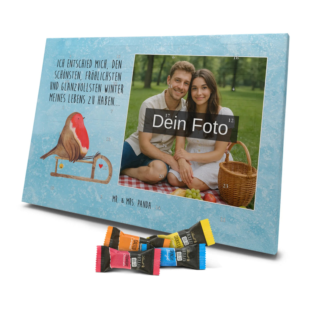 Personalisierter Schoko Foto Adventskalender Rotkehlchen Schlitten Personalisierter Schoko Foto Adventskalender, Winter, Wintermotiv, Advent, Nikolaus, Weihnachten, Weihnachtsdeko, Heiligabend, Vogel, Schlitten