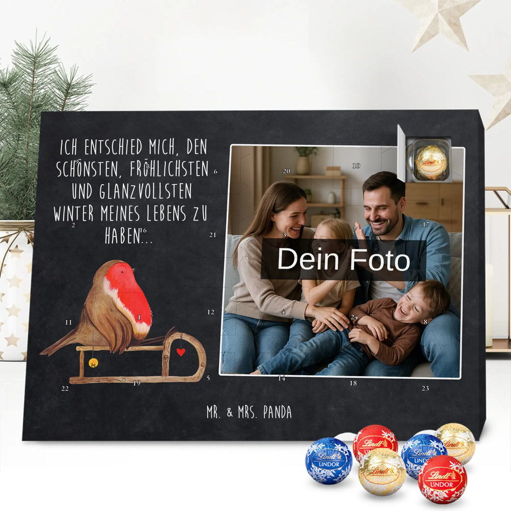 Personalisierter Schoko Foto Adventskalender Rotkehlchen Schlitten Personalisierter Schoko Foto Adventskalender, Winter, Wintermotiv, Advent, Nikolaus, Weihnachten, Weihnachtsdeko, Heiligabend, Vogel, Schlitten