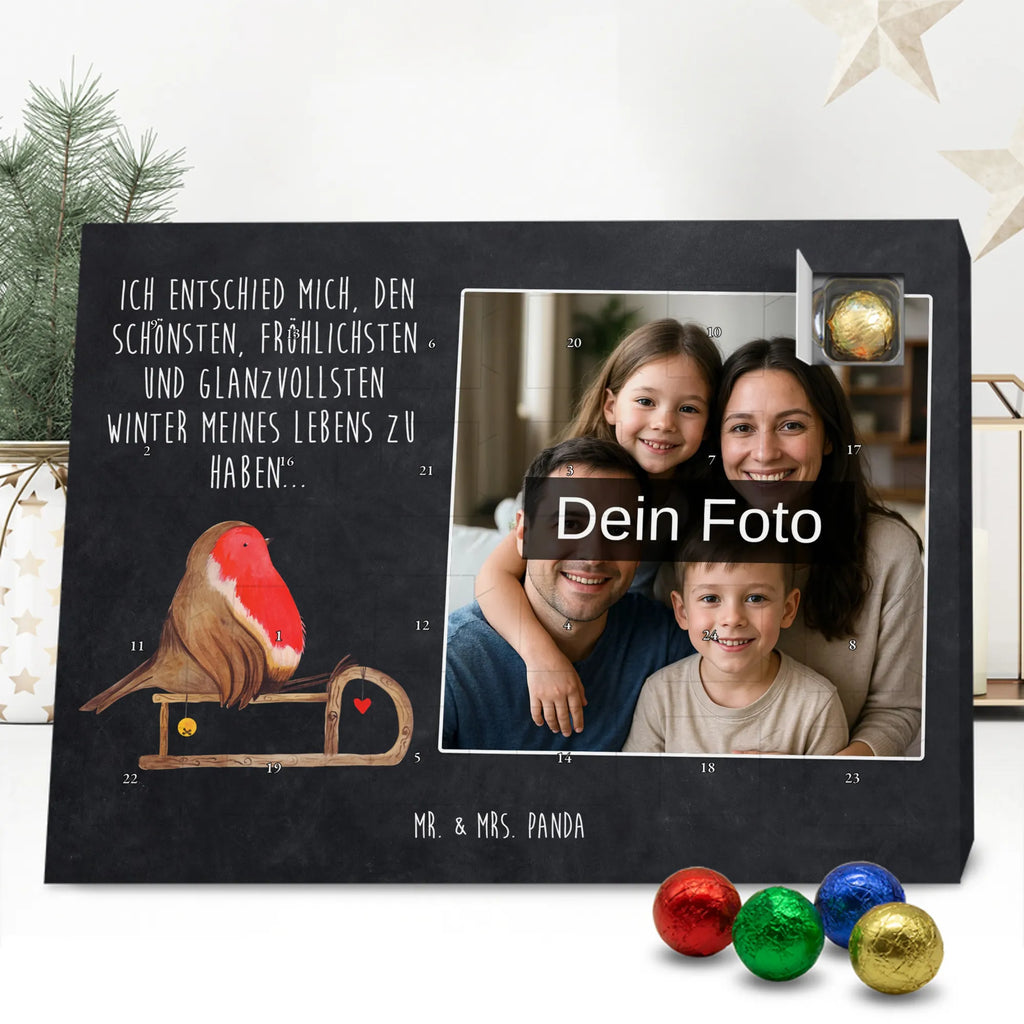 Personalisierter Schoko Foto Adventskalender Rotkehlchen Schlitten Personalisierter Schoko Foto Adventskalender, Winter, Wintermotiv, Advent, Nikolaus, Weihnachten, Weihnachtsdeko, Heiligabend, Vogel, Schlitten