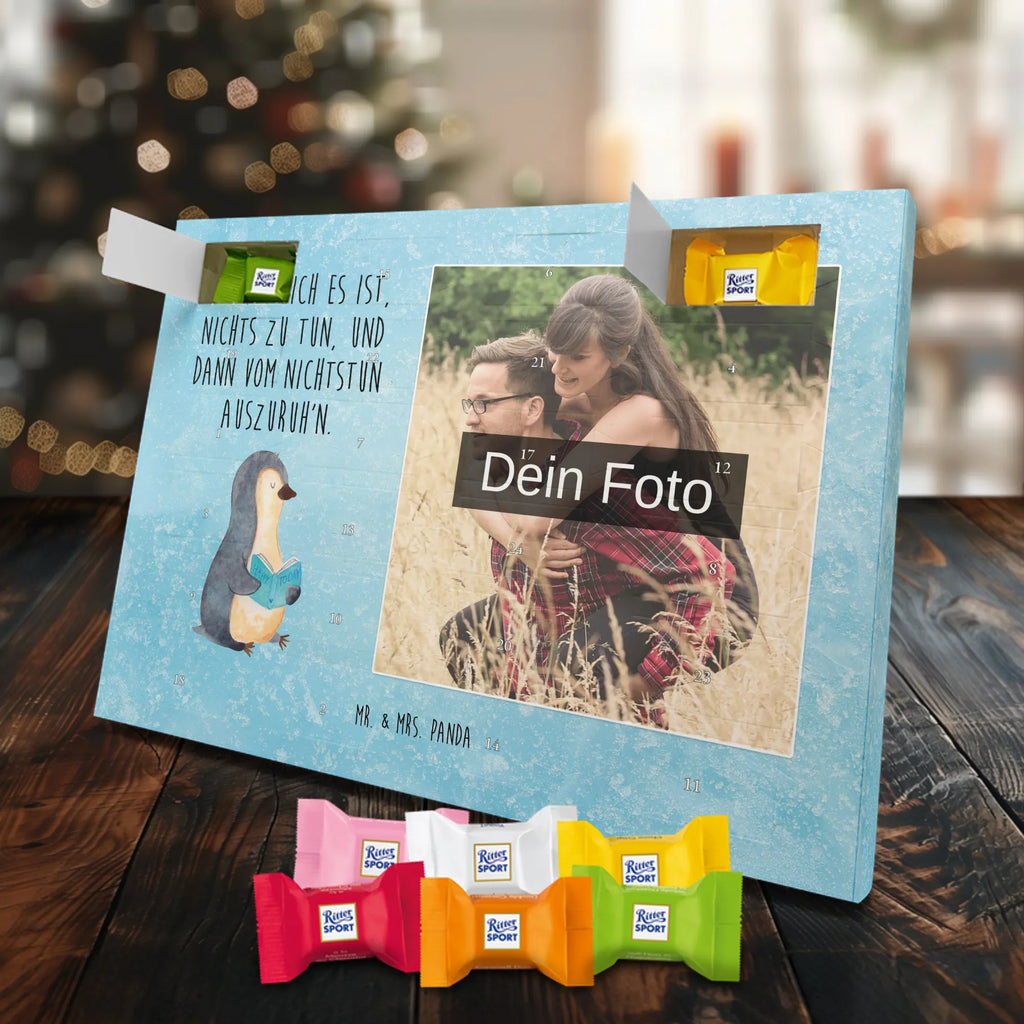Personalisierter Schoko Foto Adventskalender Pinguin Buch Personalisierter Schoko Foto Adventskalender, Pinguin, Pinguine, Ferien, Freizeit, Urlaub, Buch, Nichtstun, Faulenzen, Lesen, Bücherwurm