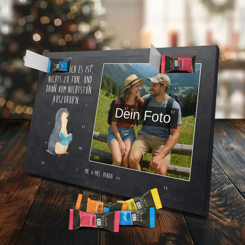 Personalisierter Schoko Foto Adventskalender Pinguin Buch Personalisierter Schoko Foto Adventskalender, Pinguin, Pinguine, Ferien, Freizeit, Urlaub, Buch, Nichtstun, Faulenzen, Lesen, Bücherwurm