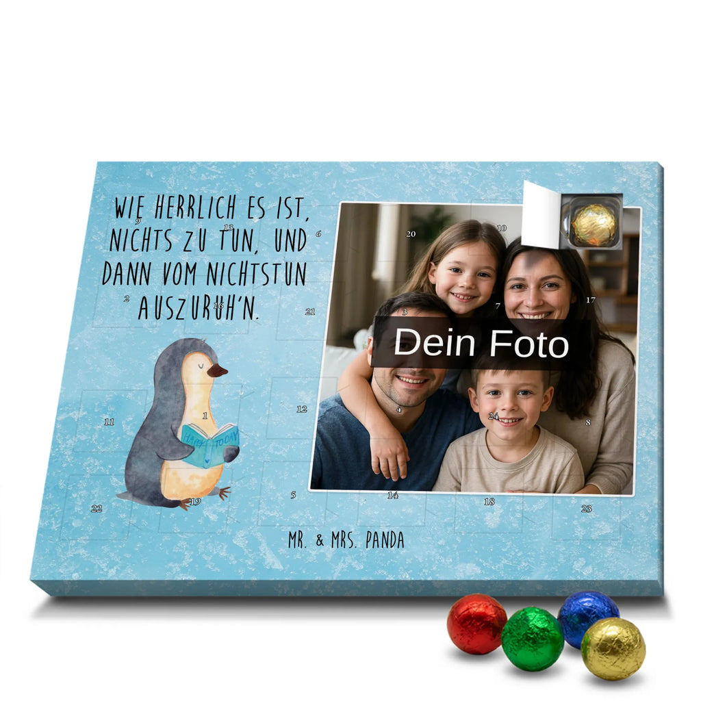 Personalisierter Schoko Foto Adventskalender Pinguin Buch Personalisierter Schoko Foto Adventskalender, Pinguin, Pinguine, Ferien, Freizeit, Urlaub, Buch, Nichtstun, Faulenzen, Lesen, Bücherwurm