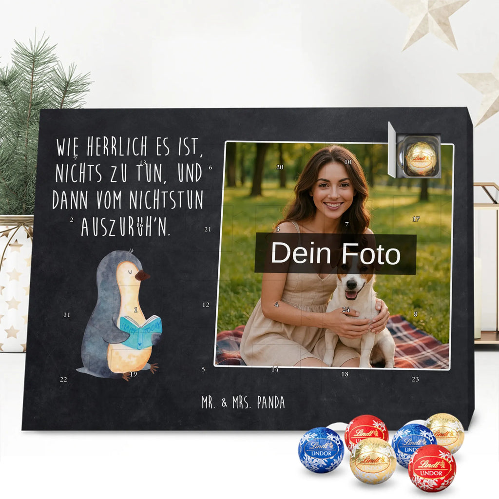 Personalisierter Schoko Foto Adventskalender Pinguin Buch Personalisierter Schoko Foto Adventskalender, Pinguin, Pinguine, Ferien, Freizeit, Urlaub, Buch, Nichtstun, Faulenzen, Lesen, Bücherwurm
