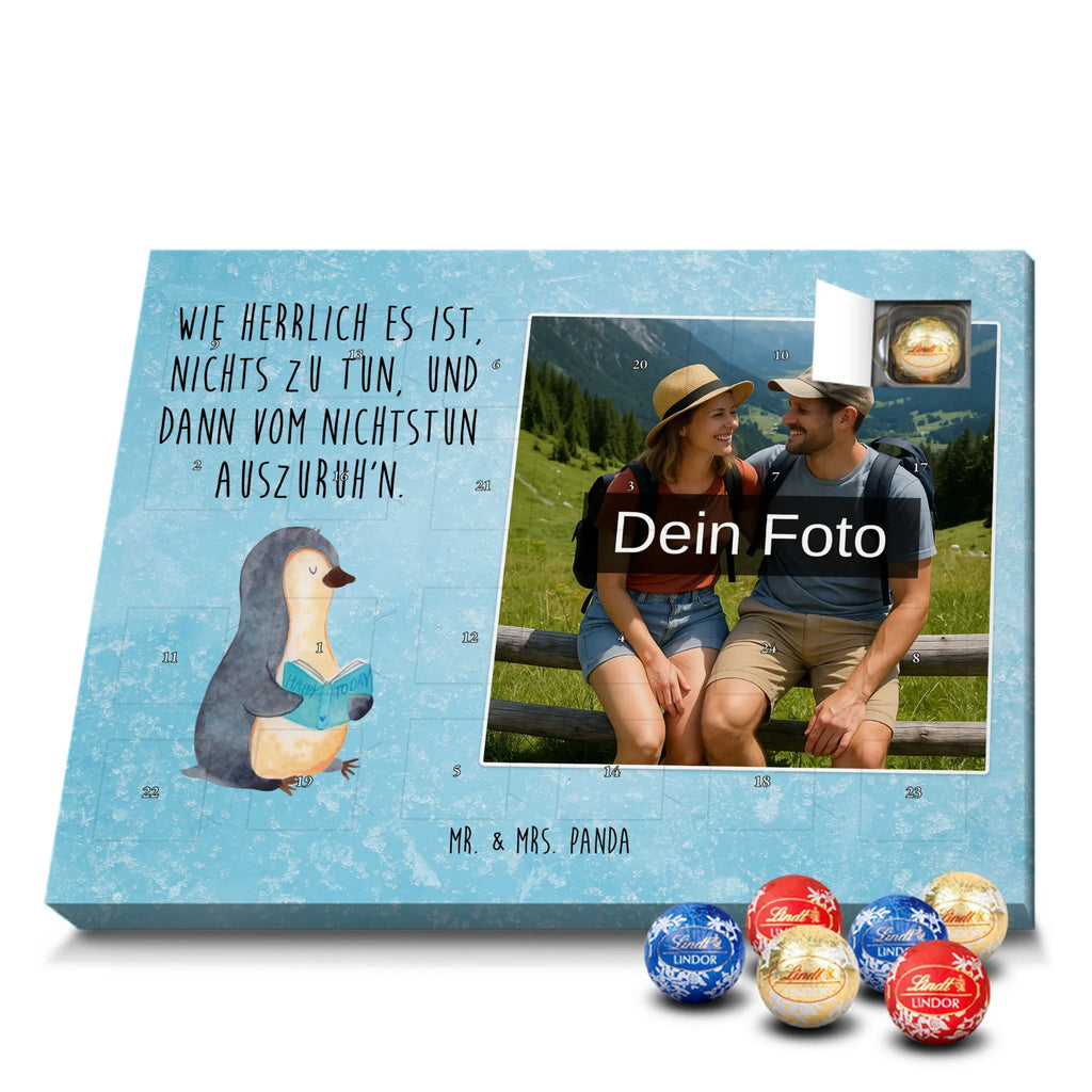 Personalisierter Schoko Foto Adventskalender Pinguin Buch Personalisierter Schoko Foto Adventskalender, Pinguin, Pinguine, Ferien, Freizeit, Urlaub, Buch, Nichtstun, Faulenzen, Lesen, Bücherwurm