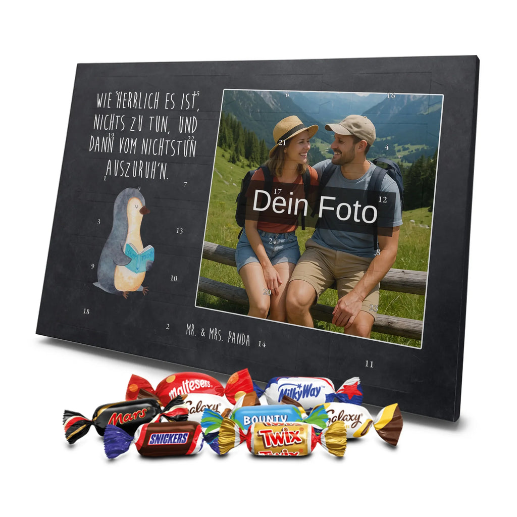 Personalisierter Schoko Foto Adventskalender Pinguin Buch Personalisierter Schoko Foto Adventskalender, Pinguin, Pinguine, Ferien, Freizeit, Urlaub, Buch, Nichtstun, Faulenzen, Lesen, Bücherwurm