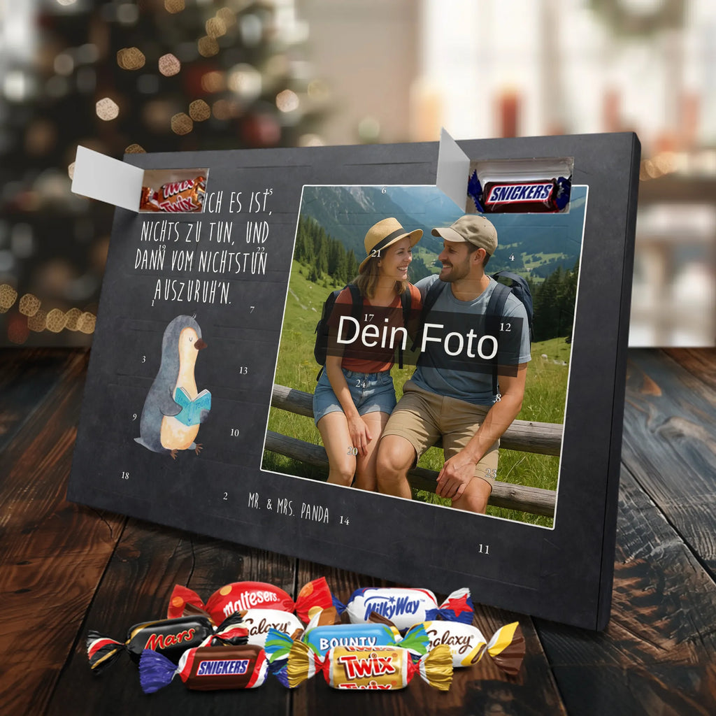 Personalisierter Schoko Foto Adventskalender Pinguin Buch Personalisierter Schoko Foto Adventskalender, Pinguin, Pinguine, Ferien, Freizeit, Urlaub, Buch, Nichtstun, Faulenzen, Lesen, Bücherwurm