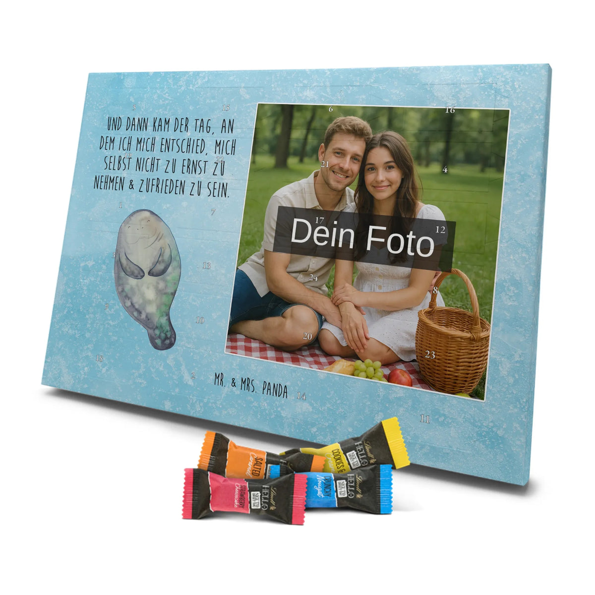 Personalisierter Schoko Foto Adventskalender Seekuh Happy Foto Schokoladen Adventskalender, Fotokalender Advent, Foto Adventskalender, Personalisierter Schoko Foto Adventskalender, Schoko Foto Adventskalender, Urlaub, Meerestiere, Meer, Liebeskummer, Achtsamkeit, Neustart, Seekühe, Respekt, Selbstliebe, Neuanfang, Seekuh, Freundin, Zufrieden