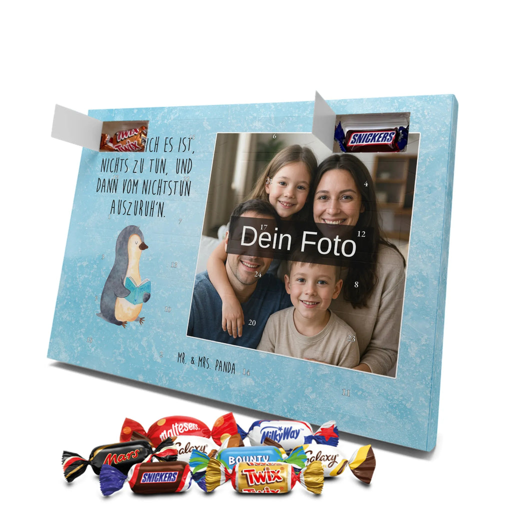 Personalisierter Schoko Foto Adventskalender Pinguin Buch Personalisierter Schoko Foto Adventskalender, Pinguin, Pinguine, Ferien, Freizeit, Urlaub, Buch, Nichtstun, Faulenzen, Lesen, Bücherwurm