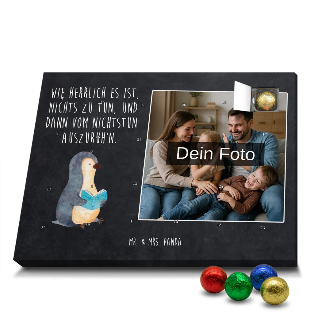 Personalisierter Schoko Foto Adventskalender Pinguin Buch Personalisierter Schoko Foto Adventskalender, Pinguin, Pinguine, Ferien, Freizeit, Urlaub, Buch, Nichtstun, Faulenzen, Lesen, Bücherwurm