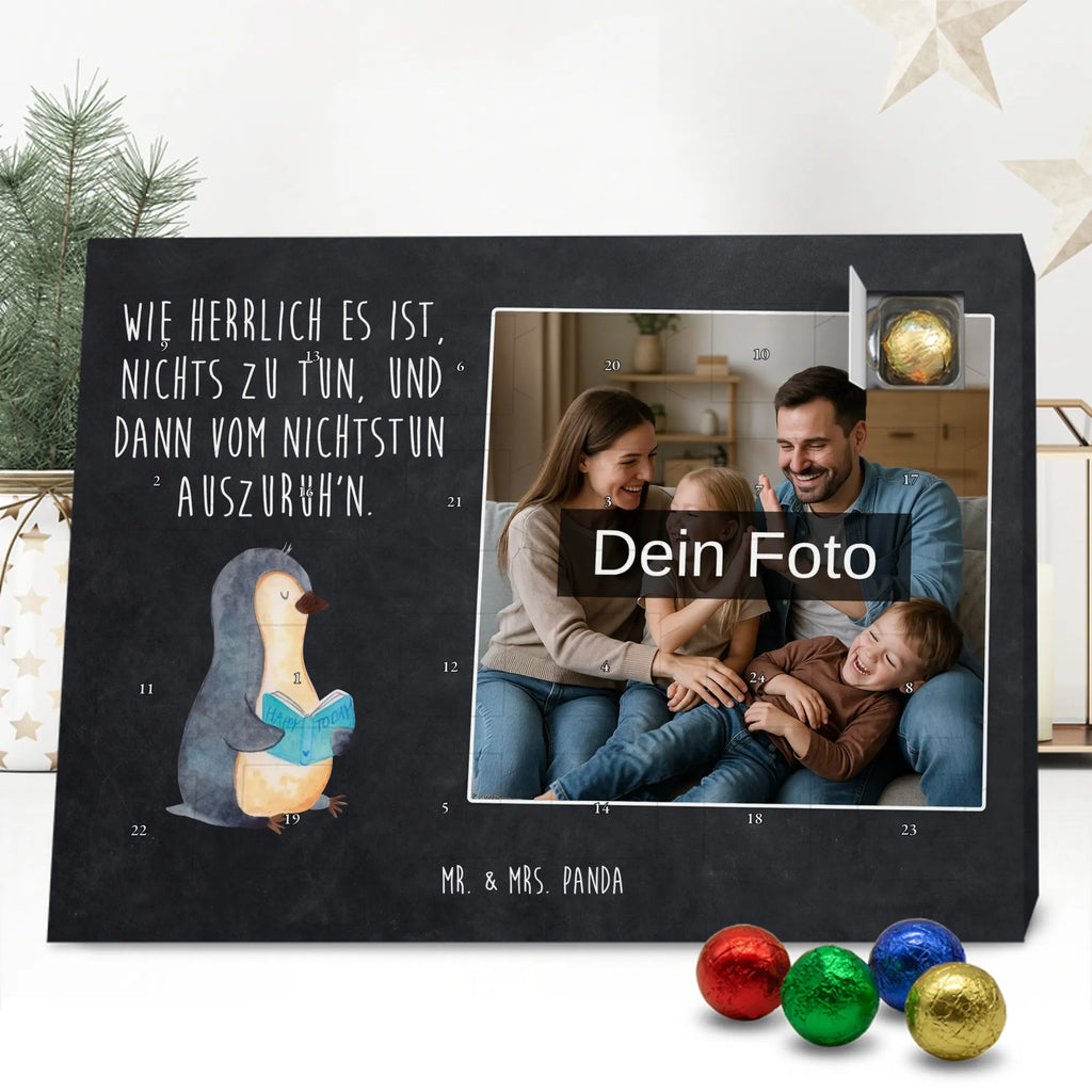 Personalisierter Schoko Foto Adventskalender Pinguin Buch Personalisierter Schoko Foto Adventskalender, Pinguin, Pinguine, Ferien, Freizeit, Urlaub, Buch, Nichtstun, Faulenzen, Lesen, Bücherwurm