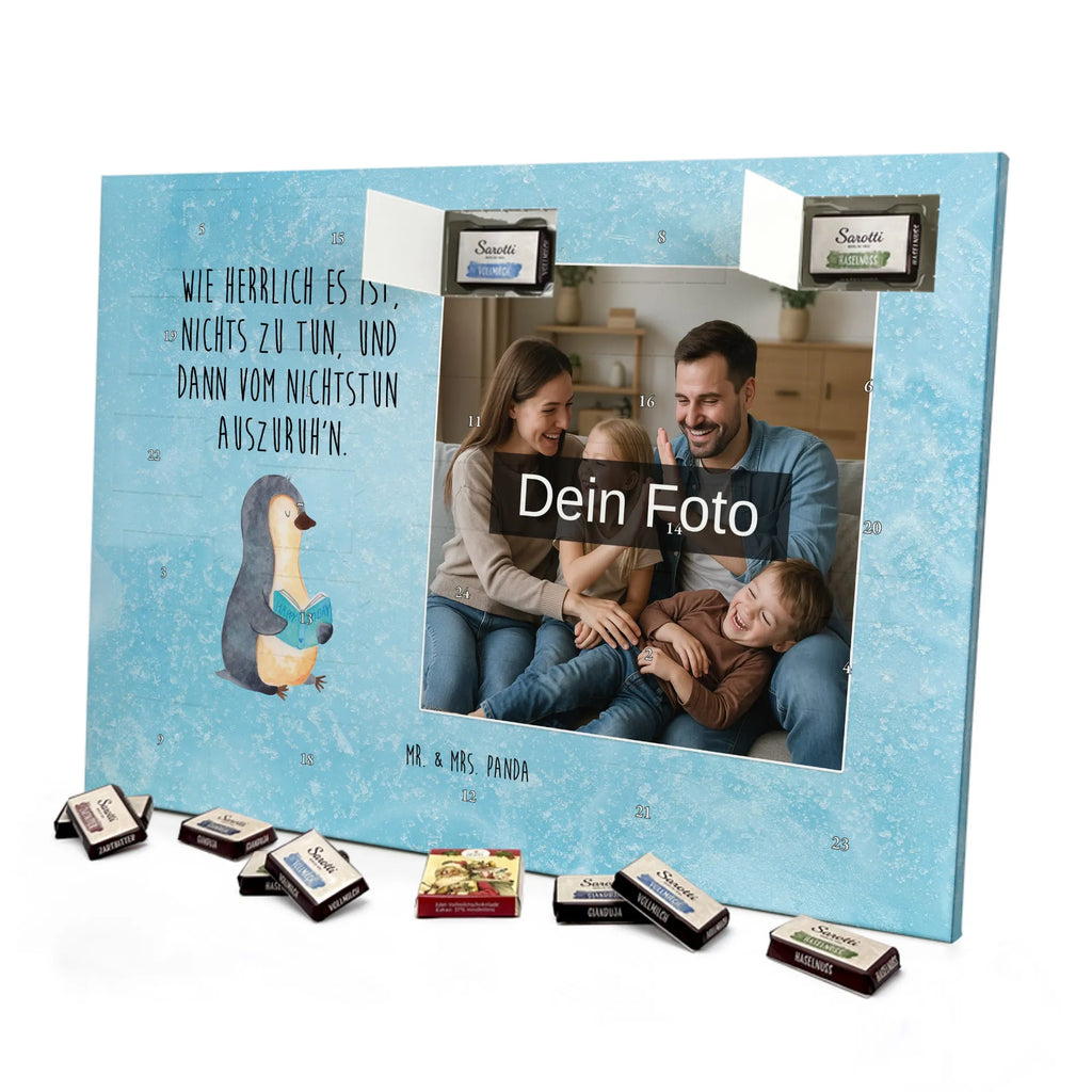 Personalisierter Schoko Foto Adventskalender Pinguin Buch Personalisierter Schoko Foto Adventskalender, Pinguin, Pinguine, Ferien, Freizeit, Urlaub, Buch, Nichtstun, Faulenzen, Lesen, Bücherwurm