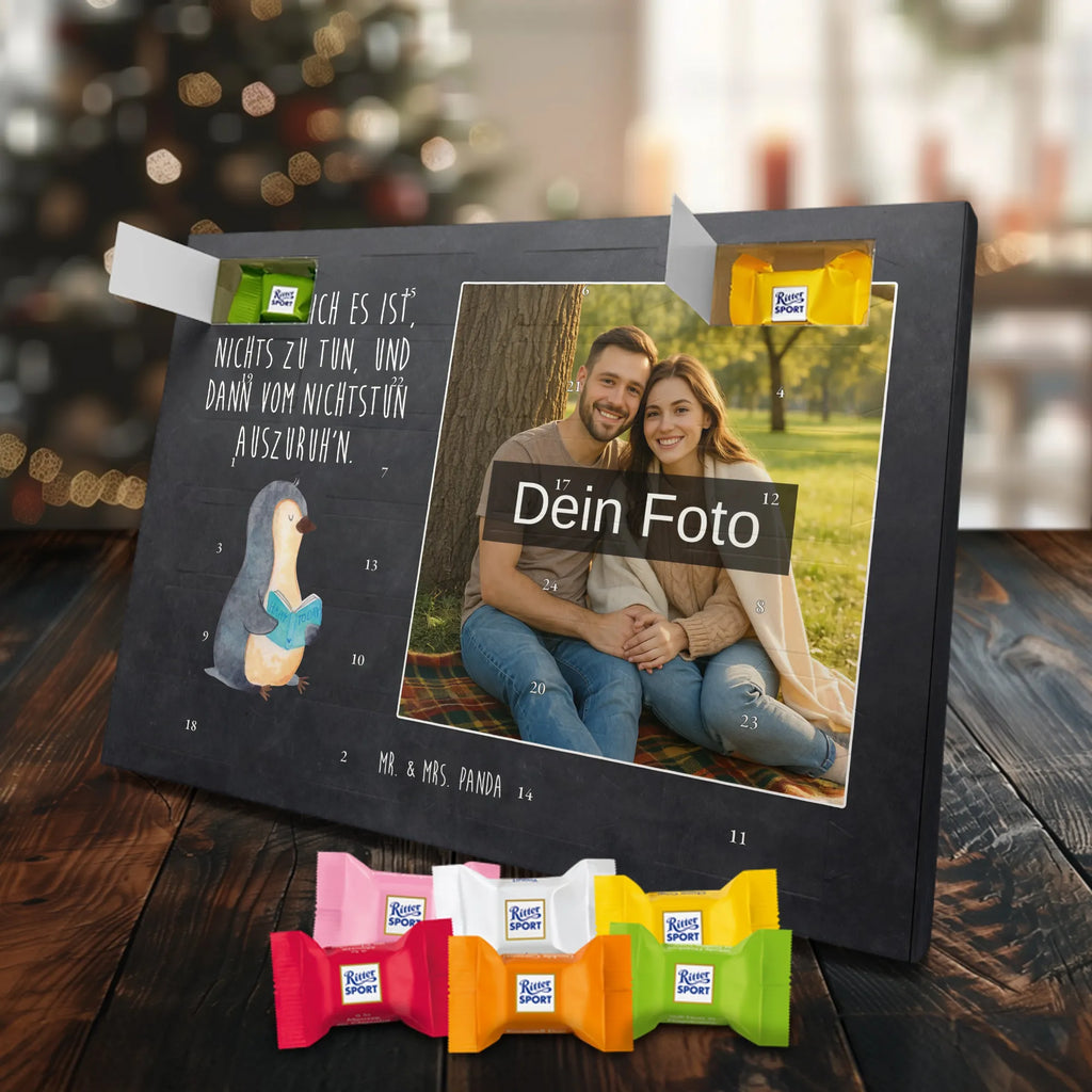 Personalisierter Schoko Foto Adventskalender Pinguin Buch Personalisierter Schoko Foto Adventskalender, Pinguin, Pinguine, Ferien, Freizeit, Urlaub, Buch, Nichtstun, Faulenzen, Lesen, Bücherwurm