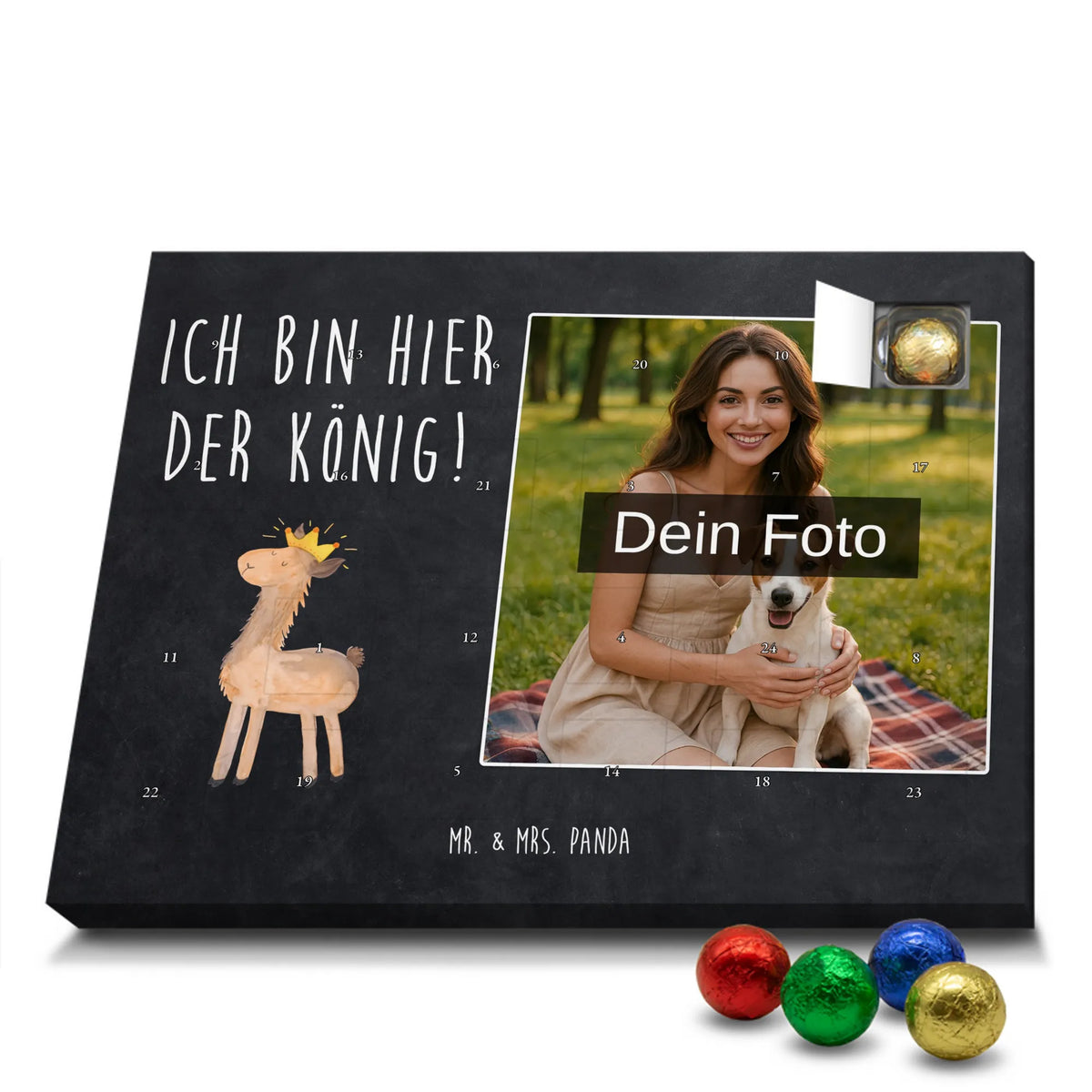  lama Król Personalisierter Schoko Foto Adventskalender, Foto Adventskalender, Fotokalender Advent, Schoko Foto Adventskalender, Foto Schokoladen Adventskalender, Lama, Alpaka, Vorgesetzter, König, Königin, Chef, Abitur, Kollegin, Mama, Papa, Freundin, Büro Kollege, Lamas, Abi