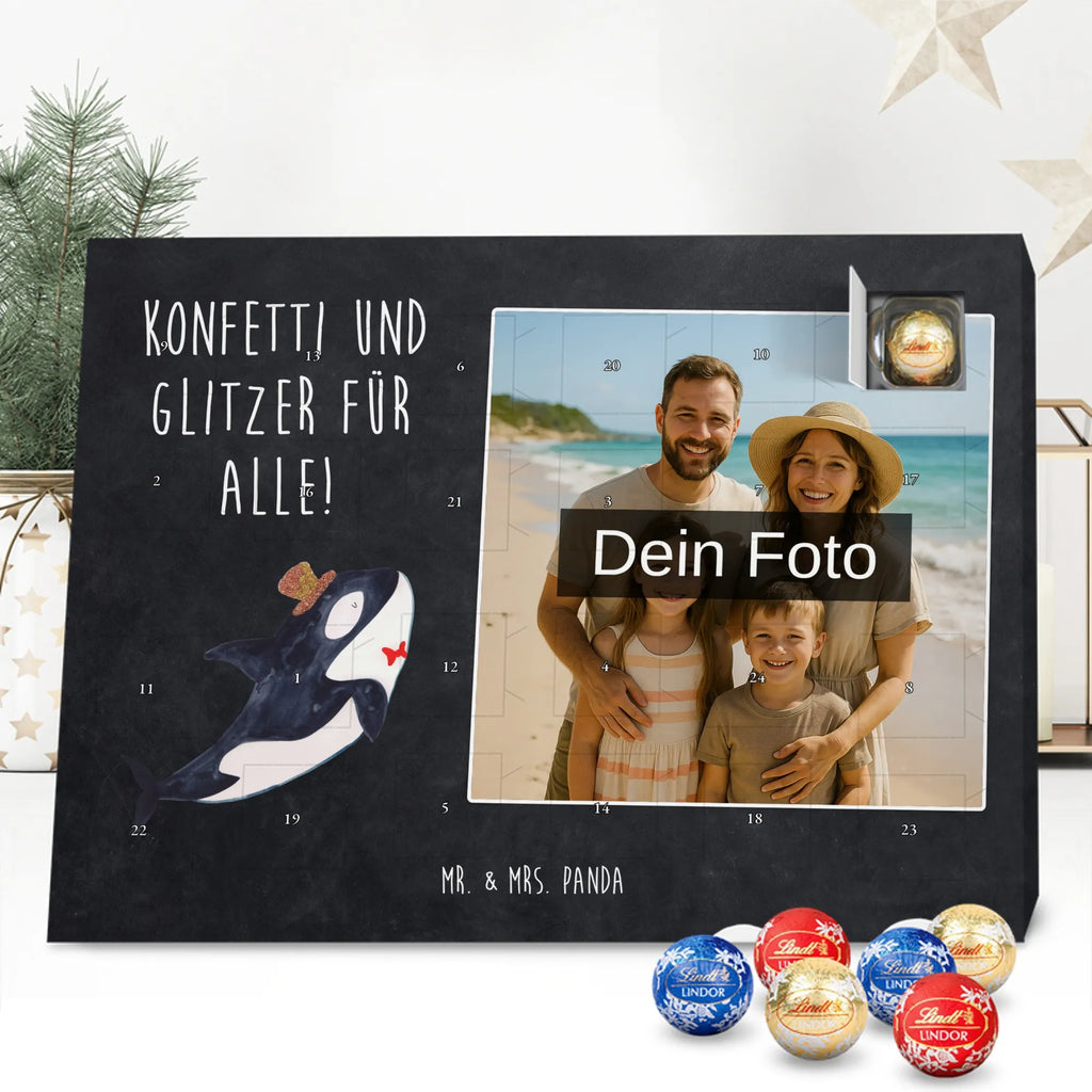 Personalisierter Schoko Foto Adventskalender Orca Zylinder Personalisierter Schoko Foto Adventskalender, Meerestiere, Urlaub, Meer, Glitter, Narwal, Glückwunsch, Geburtstag, Fest, Feier, Konfetti, Glitzer, Fete, Orca