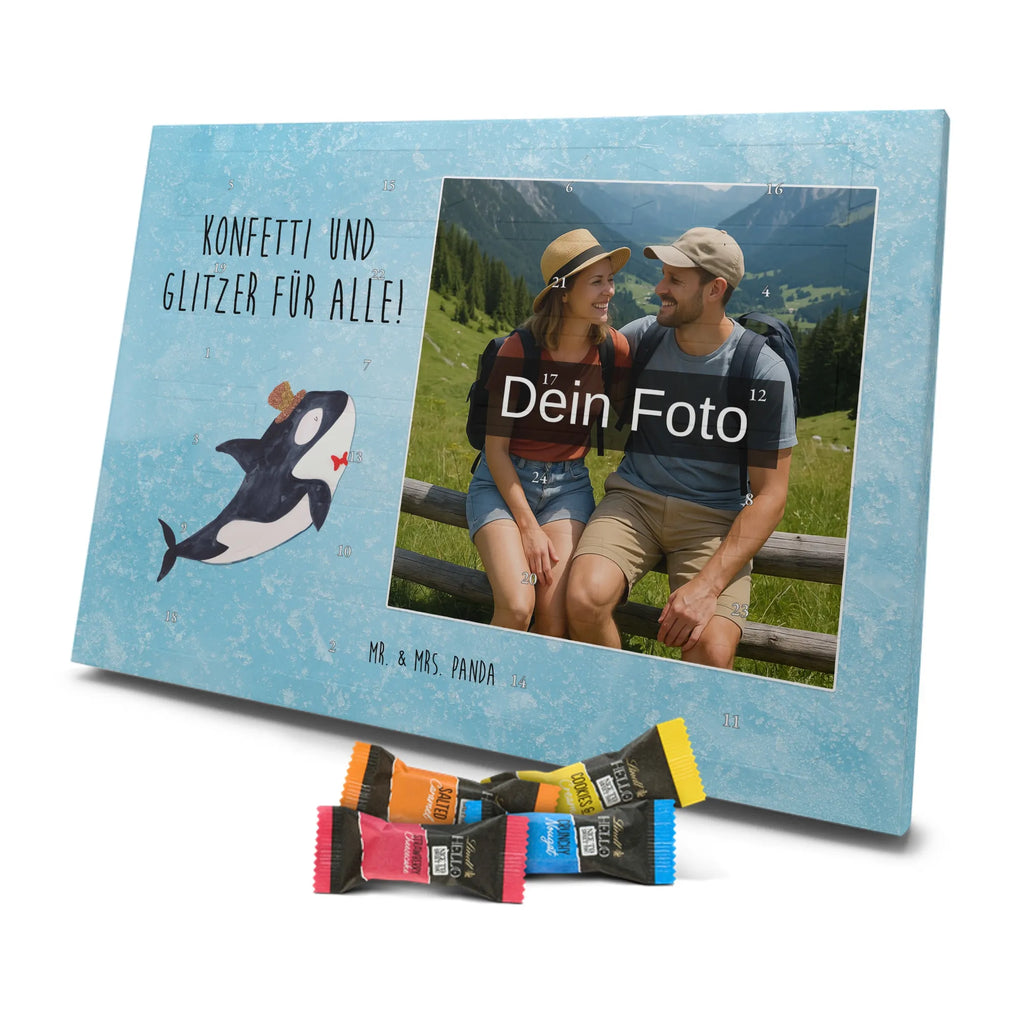Personalisierter Schoko Foto Adventskalender Orca Zylinder Personalisierter Schoko Foto Adventskalender, Meerestiere, Urlaub, Meer, Glitter, Narwal, Glückwunsch, Geburtstag, Fest, Feier, Konfetti, Glitzer, Fete, Orca