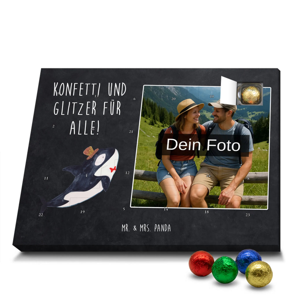 Personalisierter Schoko Foto Adventskalender Orca Zylinder Personalisierter Schoko Foto Adventskalender, Meerestiere, Urlaub, Meer, Glitter, Narwal, Glückwunsch, Geburtstag, Fest, Feier, Konfetti, Glitzer, Fete, Orca