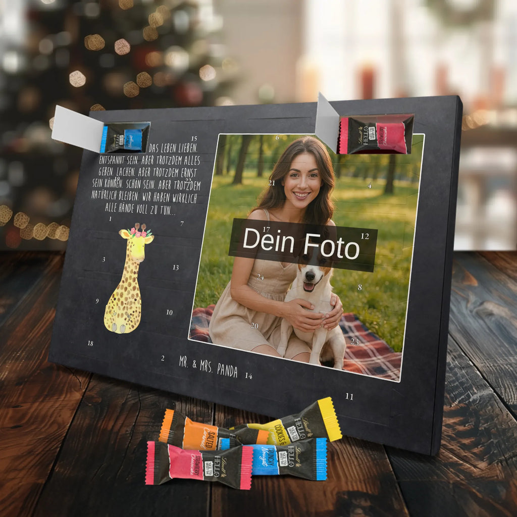 Personalisierter Schoko Foto Adventskalender Giraffe Blumenkranz Personalisierter Schoko Foto Adventskalender, Afrika, Wildtiere, Giraffe, Blumenkranz, Abenteurer, Selbstliebe, Freundin