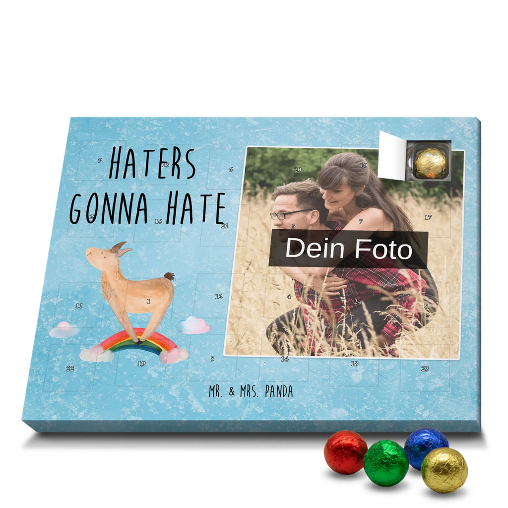 Personalisierter Schoko Foto Adventskalender Lama Regenbogen Personalisierter Schoko Foto Adventskalender, Lama, Alpaka, Selbstständig, Schule, Haters, Freiheit, Hobby, Regenbogen, Außenseiter, Haters Gonna Hate, Abi, Wolkenland, Lamas