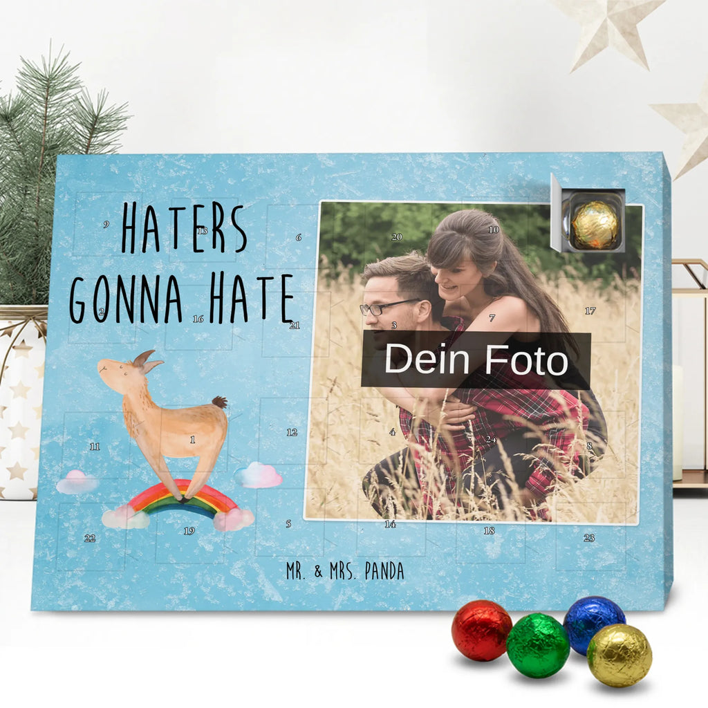 Personalisierter Schoko Foto Adventskalender Lama Regenbogen Personalisierter Schoko Foto Adventskalender, Lama, Alpaka, Selbstständig, Schule, Haters, Freiheit, Hobby, Regenbogen, Außenseiter, Haters Gonna Hate, Abi, Wolkenland, Lamas