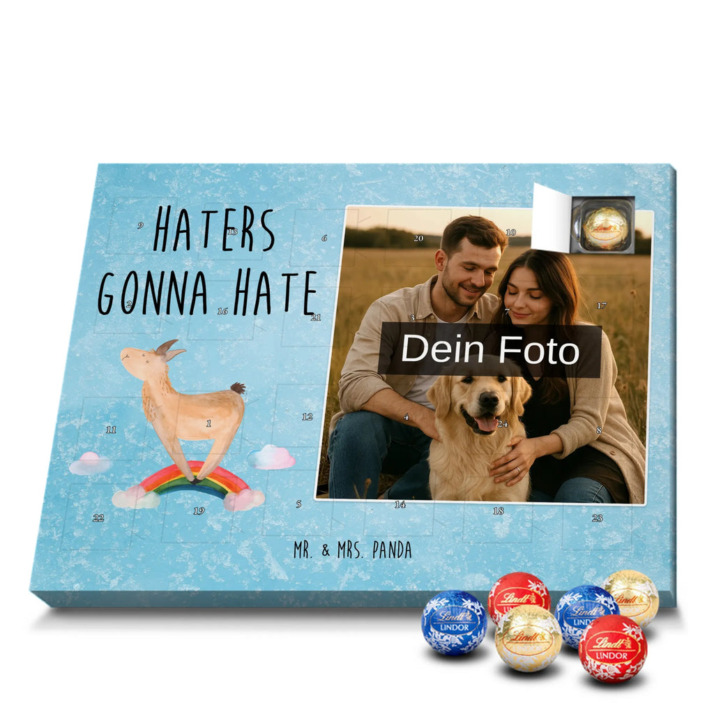 Personalisierter Schoko Foto Adventskalender Lama Regenbogen Personalisierter Schoko Foto Adventskalender, Lama, Alpaka, Selbstständig, Schule, Haters, Freiheit, Hobby, Regenbogen, Außenseiter, Haters Gonna Hate, Abi, Wolkenland, Lamas