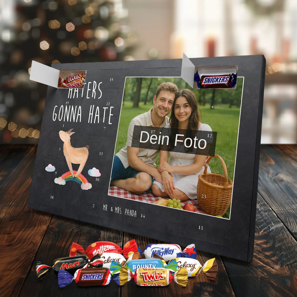 Personalisierter Schoko Foto Adventskalender Lama Regenbogen Personalisierter Schoko Foto Adventskalender, Lama, Alpaka, Selbstständig, Schule, Haters, Freiheit, Hobby, Regenbogen, Außenseiter, Haters Gonna Hate, Abi, Wolkenland, Lamas