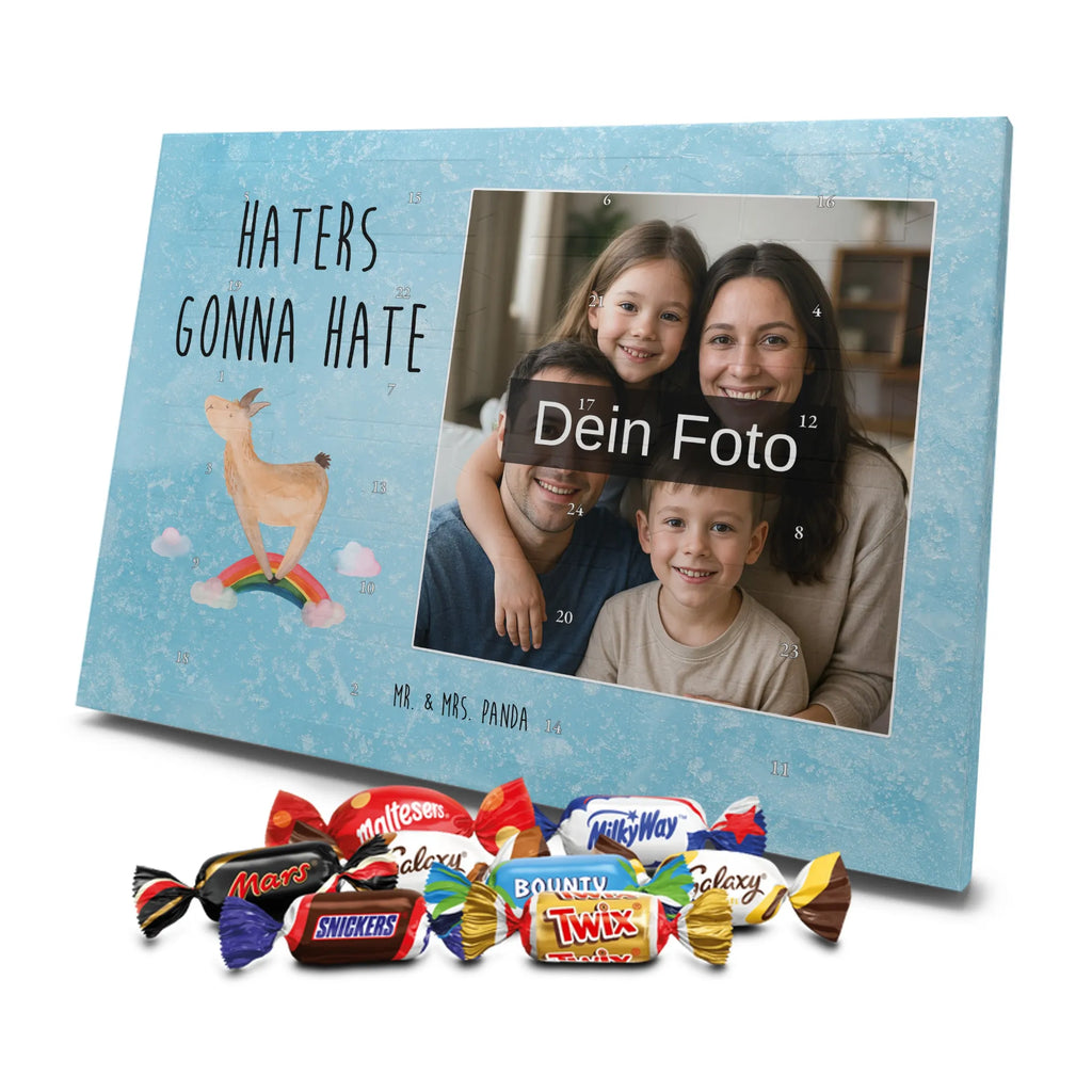 Personalisierter Schoko Foto Adventskalender Lama Regenbogen Personalisierter Schoko Foto Adventskalender, Lama, Alpaka, Selbstständig, Schule, Haters, Freiheit, Hobby, Regenbogen, Außenseiter, Haters Gonna Hate, Abi, Wolkenland, Lamas