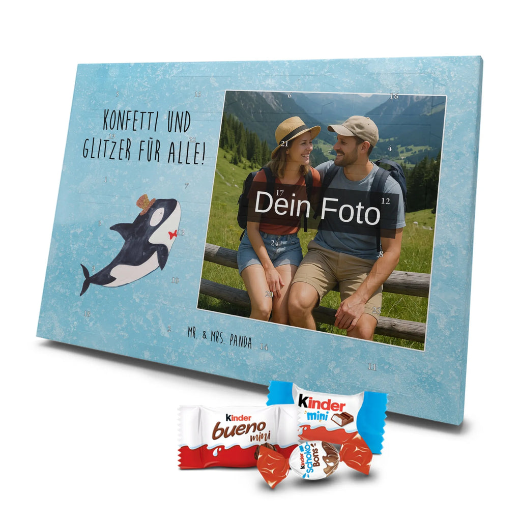 Personalisierter Schoko Foto Adventskalender Orca Zylinder Personalisierter Schoko Foto Adventskalender, Meerestiere, Urlaub, Meer, Glitter, Narwal, Glückwunsch, Geburtstag, Fest, Feier, Konfetti, Glitzer, Fete, Orca