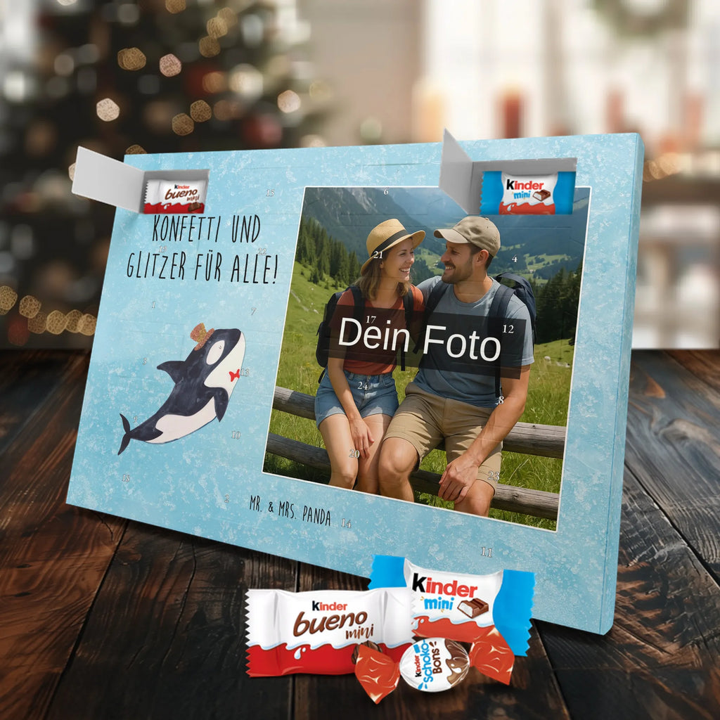 Personalisierter Schoko Foto Adventskalender Orca Zylinder Personalisierter Schoko Foto Adventskalender, Meerestiere, Urlaub, Meer, Glitter, Narwal, Glückwunsch, Geburtstag, Fest, Feier, Konfetti, Glitzer, Fete, Orca