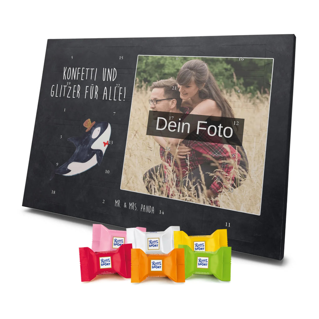 Personalisierter Schoko Foto Adventskalender Orca Zylinder Personalisierter Schoko Foto Adventskalender, Meerestiere, Urlaub, Meer, Glitter, Narwal, Glückwunsch, Geburtstag, Fest, Feier, Konfetti, Glitzer, Fete, Orca