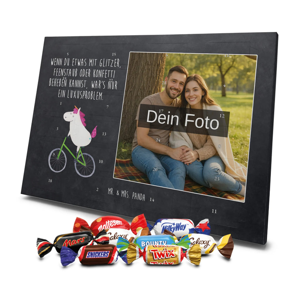 Personalisierter Schoko Foto Adventskalender Einhorn Radfahrer Personalisierter Schoko Foto Adventskalender, Unicorn, Einhorn, Einhörner, Einhorn Deko, Liebeskummer, Luxusproblem, Kummer, Radfahrer, Konfetti, Radfahren, Bike, Feenstaub, Rad