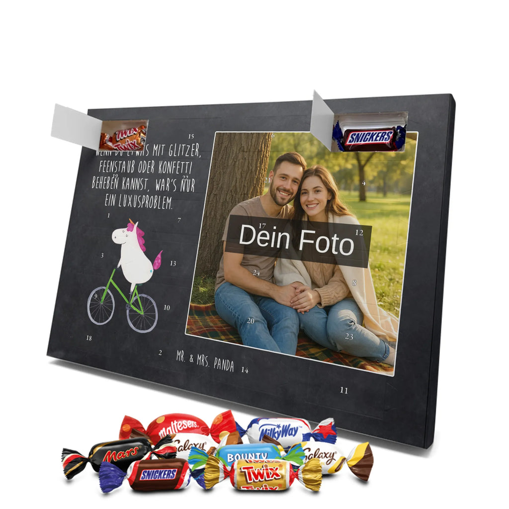 Personalisierter Schoko Foto Adventskalender Einhorn Radfahrer Personalisierter Schoko Foto Adventskalender, Unicorn, Einhorn, Einhörner, Einhorn Deko, Liebeskummer, Luxusproblem, Kummer, Radfahrer, Konfetti, Radfahren, Bike, Feenstaub, Rad