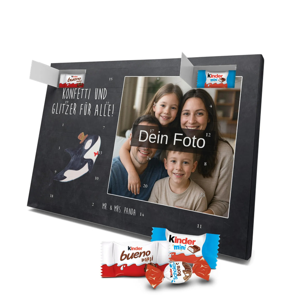 Personalisierter Schoko Foto Adventskalender Orca Zylinder Personalisierter Schoko Foto Adventskalender, Meerestiere, Urlaub, Meer, Glitter, Narwal, Glückwunsch, Geburtstag, Fest, Feier, Konfetti, Glitzer, Fete, Orca