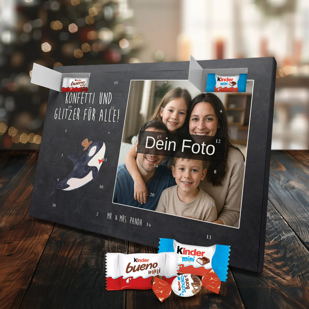 Personalisierter Schoko Foto Adventskalender Orca Zylinder Personalisierter Schoko Foto Adventskalender, Meerestiere, Urlaub, Meer, Glitter, Narwal, Glückwunsch, Geburtstag, Fest, Feier, Konfetti, Glitzer, Fete, Orca