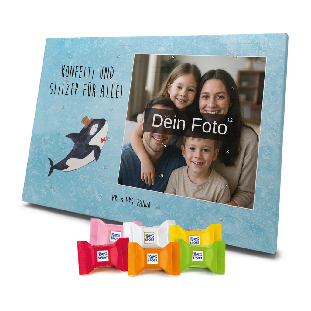 Personalisierter Schoko Foto Adventskalender Orca Zylinder Personalisierter Schoko Foto Adventskalender, Meerestiere, Urlaub, Meer, Glitter, Narwal, Glückwunsch, Geburtstag, Fest, Feier, Konfetti, Glitzer, Fete, Orca